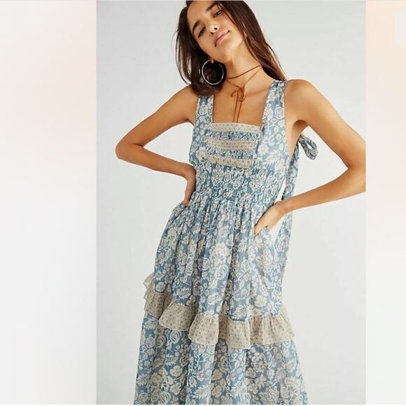 Free People Forever That Girl Somerset Vintage Inspired  Midi Dress Size M - Picture 2 of 6
